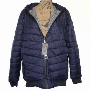 Men's Reversible Lightweight Winter Down Jacket Hooded Puffer Jacket Blue XL